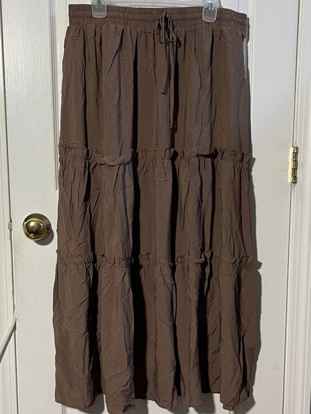 NEW LADIES 1X ZANANA BROWN MAXI TIERRED ELASTIC WAIST SKIRT